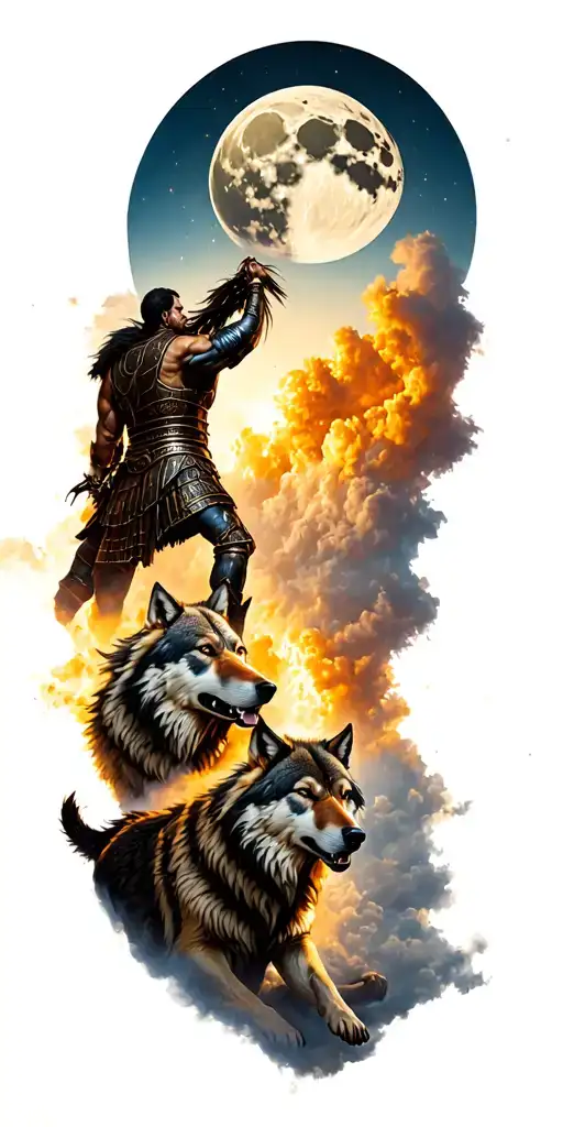 Gladiator And Wolves Driving Him To The Moon