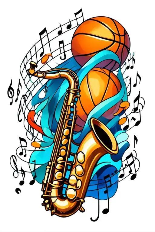 Basketball And Saxophone Surrounded My Music Notes