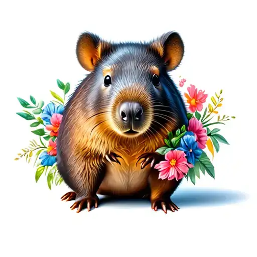 Wombat With Flowers Surrounding