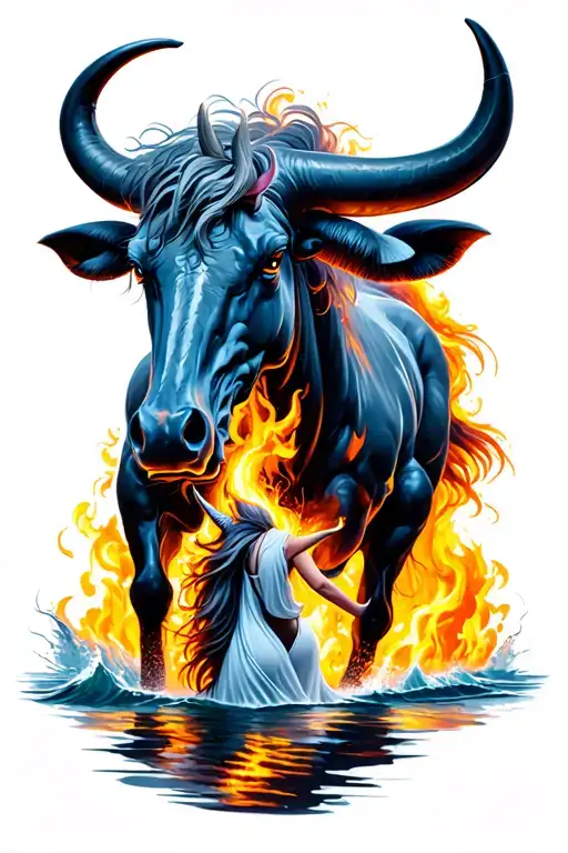 The Last Unicorn Being Pressured Into The Water By A Big Fire Bull