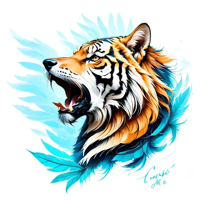 Feather Adding Tiger And Wolf Howling