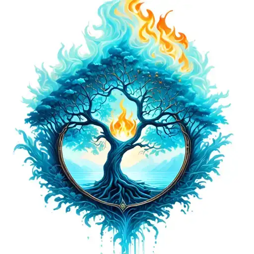Fire And Water Surrounding Tree Of Life
