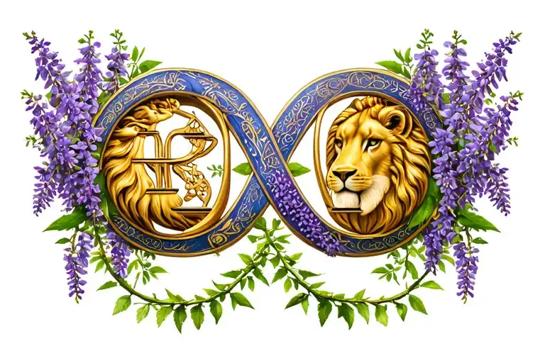 Entwined Block Leo And Libra Glyphs Within Infinity Symbol Made Of Wisteria