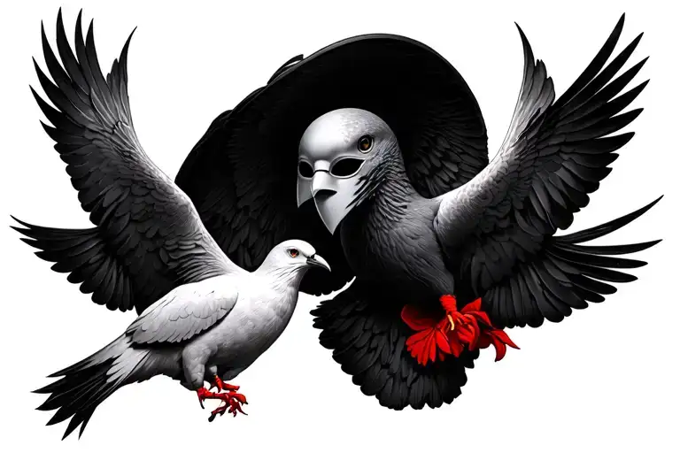 Draw A Vulchar Holiding A Doves Mask In Hand As Illustrative Blackwork