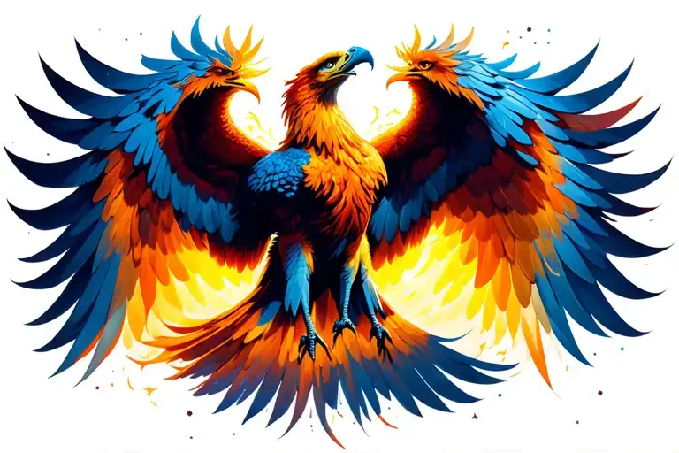 Phoenix And Eagle Colliding In Flight In The Night Sky