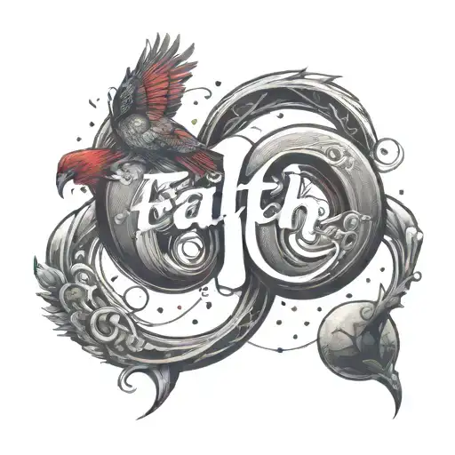 A Red Bird Flying Through The Word Faith