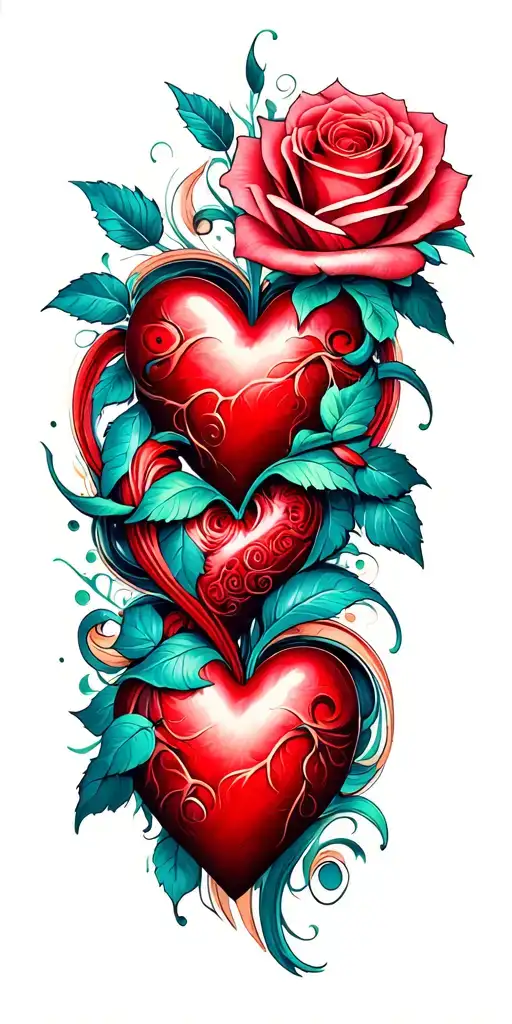 Neo Tribal With Heart And Rose Intertwined