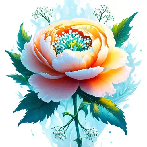 Frozen Fire Peony With Babies Breath