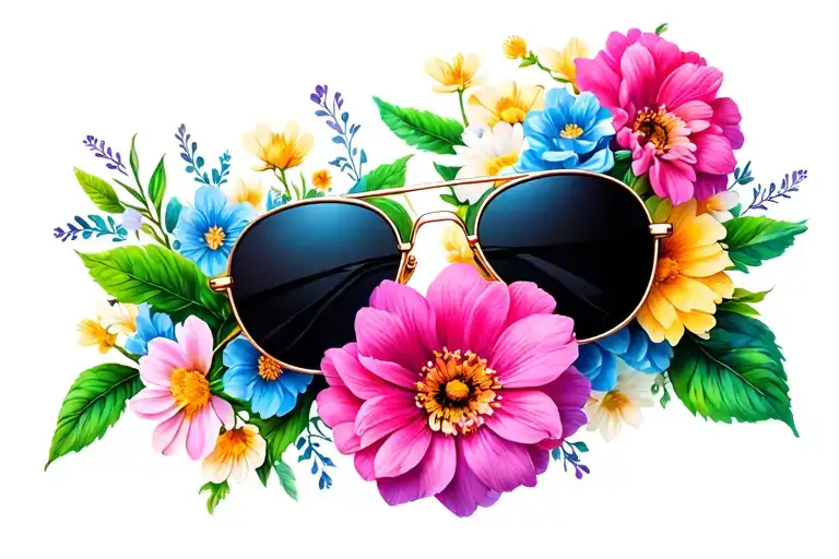 Aviator Sunglasses Surrounded By Flowers