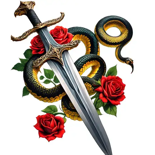 Sword With Snake And Red Roses