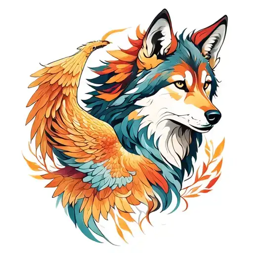 Feminine Wolf With Phoenix Tattoo Inspired Tattoo Featuring