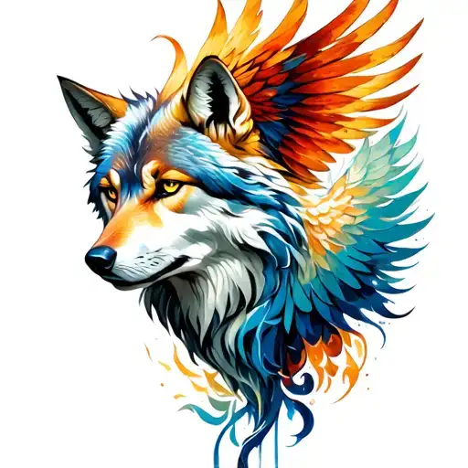 Feminine Wolf With Phoenix Tattoo Inspired Tattoo Featuring Strength