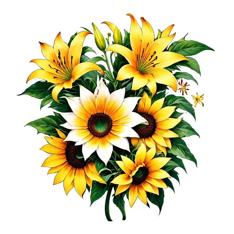 Stargazer Lillies And Sunflower