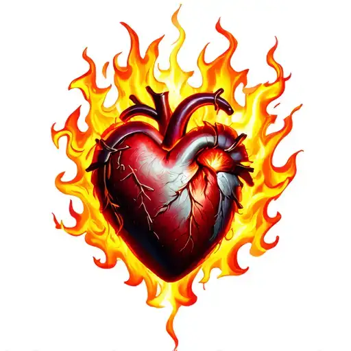 Sacred Heart Surrounded By Flames Right Shoulder Elegant