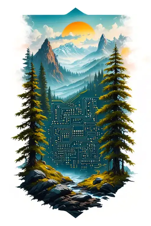 Microchip Circuit In Nature Scene