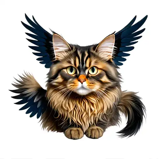 Maine Coon Cat With Wings Spread Wide