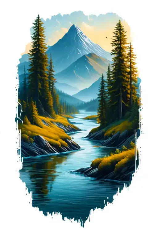 Microchip Circuit River And Mountain In Background