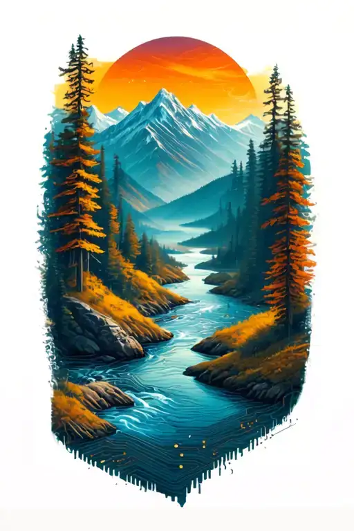 Microchip Circuit River And Mountain In Background