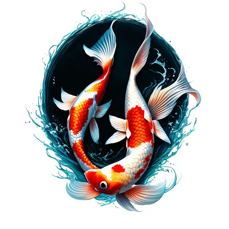 2 Koi Fish Whit Hieroglyph