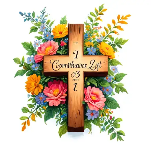 1 Corinthians 13 On A Wooden Cross Surrounded By Flowers
