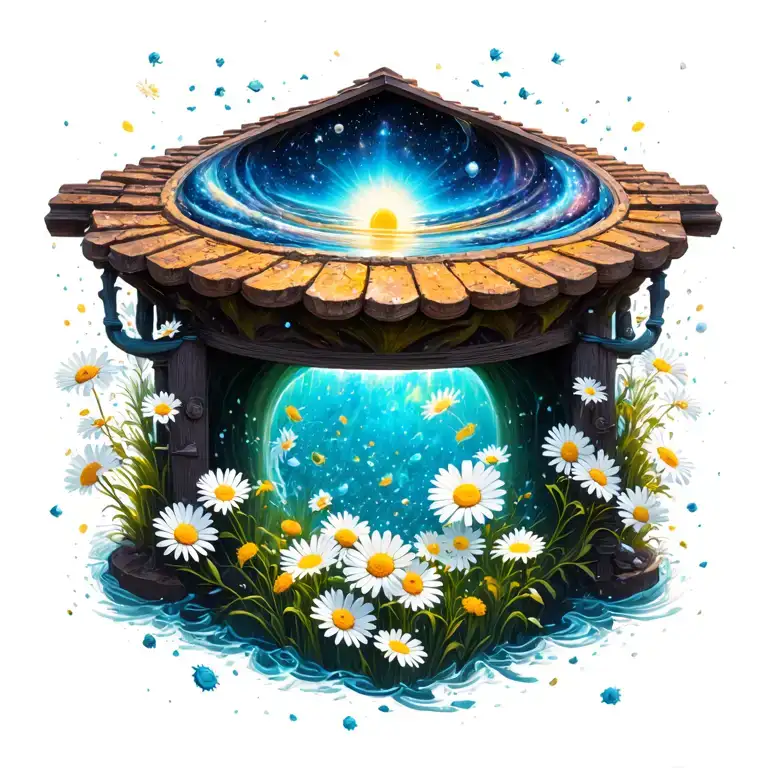 Cosmic Wishing Well Tossing Daisies Floating
