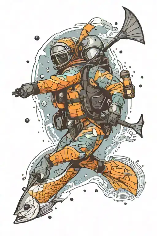 Spearfishing Freediver Exploring Outer Space