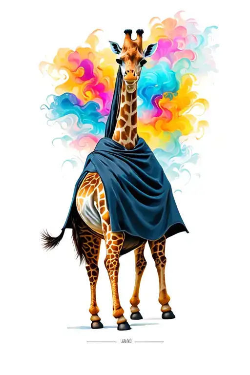 Giraffe Wearing A Cape Flowing
