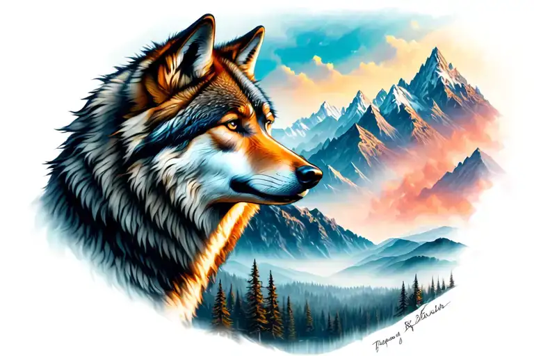 Wolf And Mountains And Trees