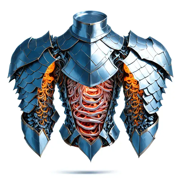 Metallic Scale Armour Which Has 3 Diaganol Cuts Revealing My Biomechanical Human Insides