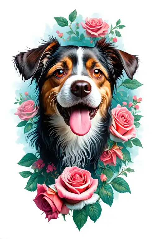 Dog With Roses Mayflowers