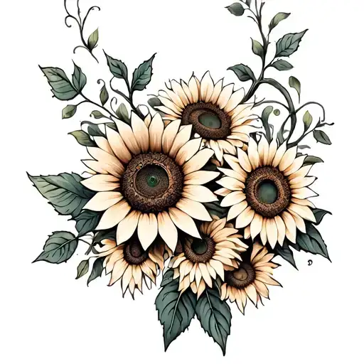 Full Arm Tattoo Design With Vines Wrapping Around The Arm With Sunflowers On The Shoulder