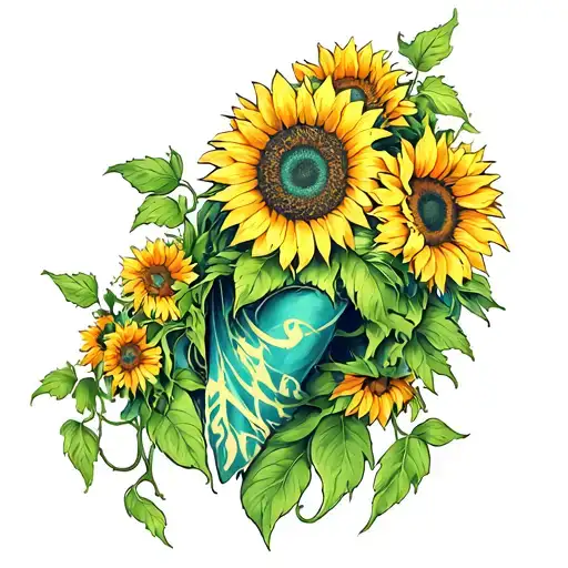 Full Arm Tattoo Design With Vines Wrapping Around The Arm With Sunflowers On The Shoulder