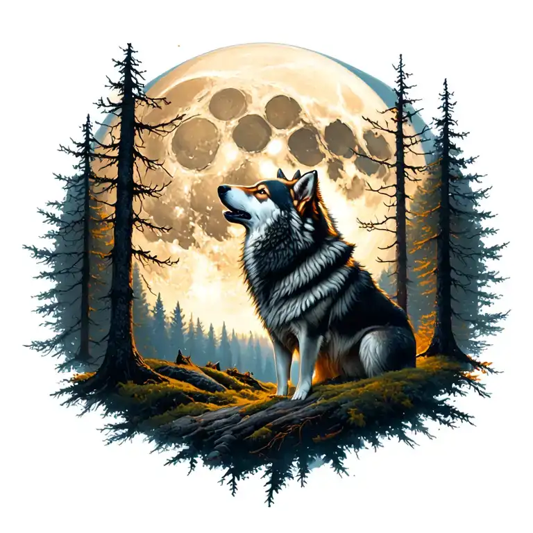 Lone Wolf Howling Moon Woods Surrounded