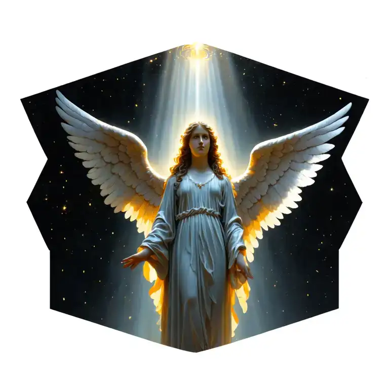 Angel Standing In A Shaft Of Light Rising Up To Paradise