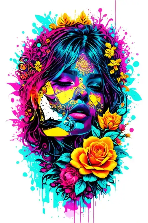 Neon Color Graffiti Backround Black Lacework