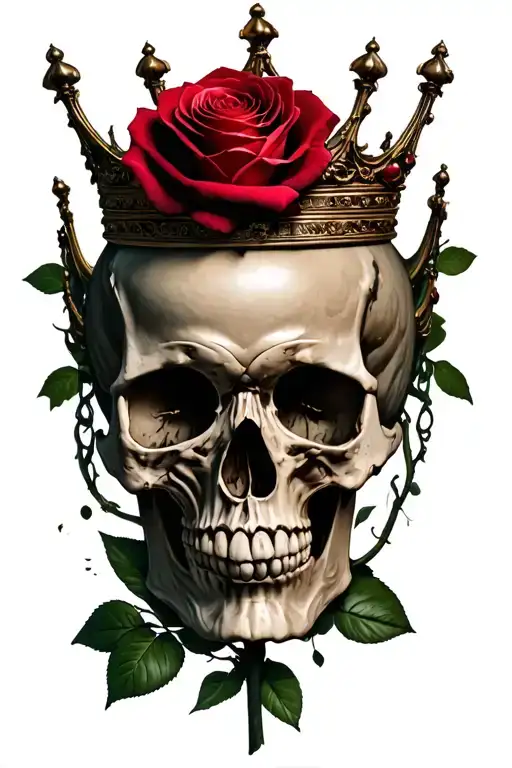Red Rose Stem Coming Out Of Skull And Crown