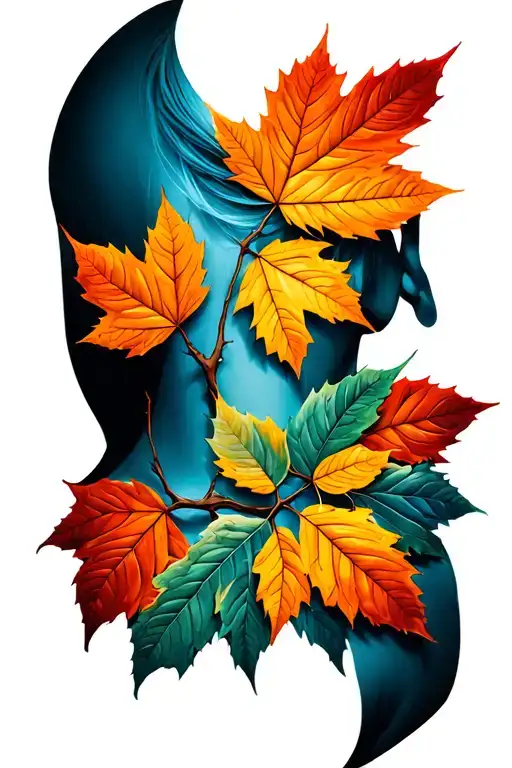 Tatoo Twigs Of Autumn Leaves On The Shoulder And Collarbone