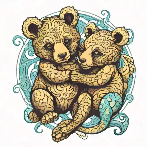 Two Bear Cubs Scorpio And Pisces Zodiac Signs Intertwined