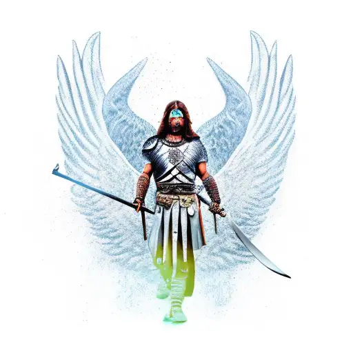 Standing Warrior With Sword And Wings