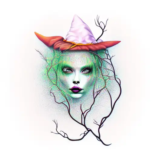 Witch Burning Wrapped In Colorful Vines