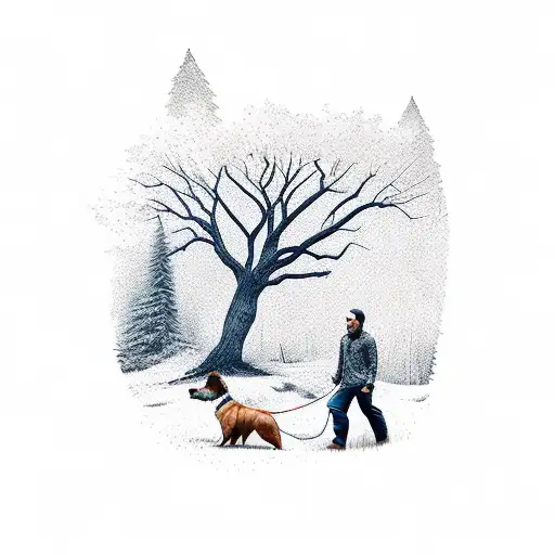 Man Walking Dog Through Forest