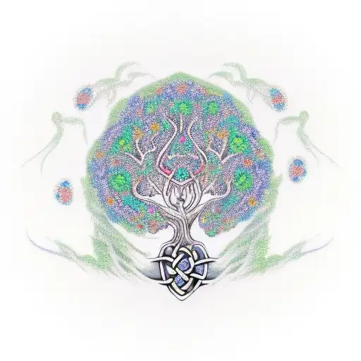 Ygg Drasil Tree Surrounded By Celtic Knots