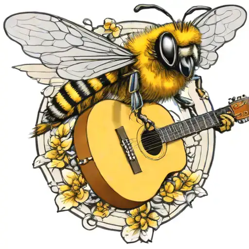 Bee Flying On Scateboard Playing Guitar