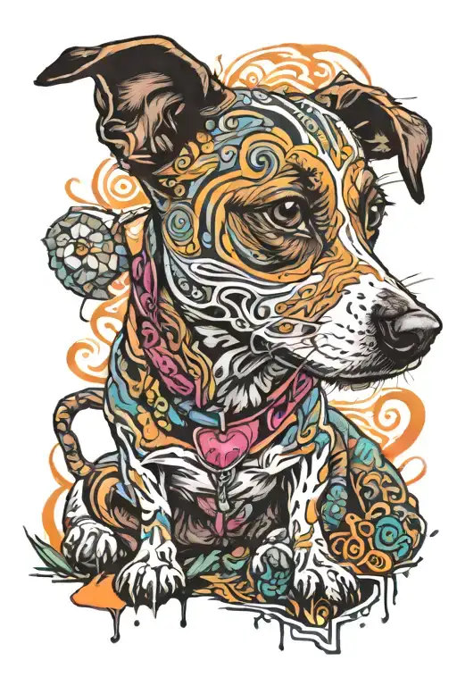 Trippy Scenery Of A Brindle Jack Russel Puppy And A Man Staring Into Space