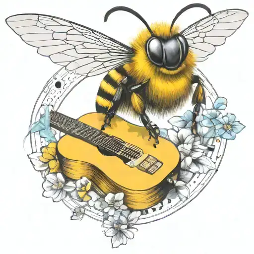 Bee Flying On Scateboard Playing Guitar