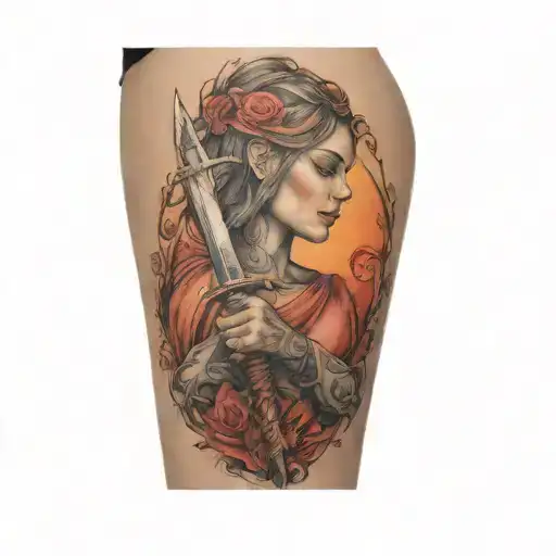 A Woman Holding A Sword