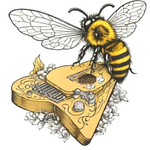 Bee Flying On Scateboard Playing Guitar