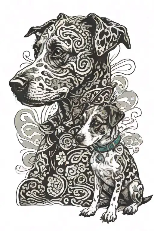 Trippy Scenery Of A Brindle Jack Russel Puppy And A Man Staring Into Space