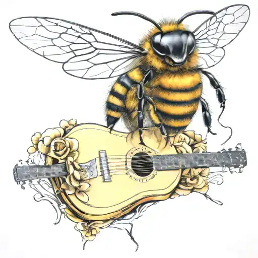 Bee Flying On Scateboard Playing Guitar