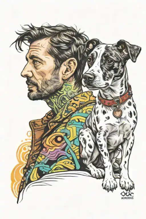 Trippy Scenery Of A Brindle Jack Russel Puppy And A Man Staring Into Space